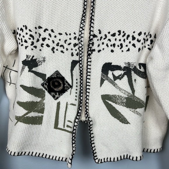 Vintage K.D. Spring small zip up art to wear abstract pattern cardigan - Picture 2 of 9
